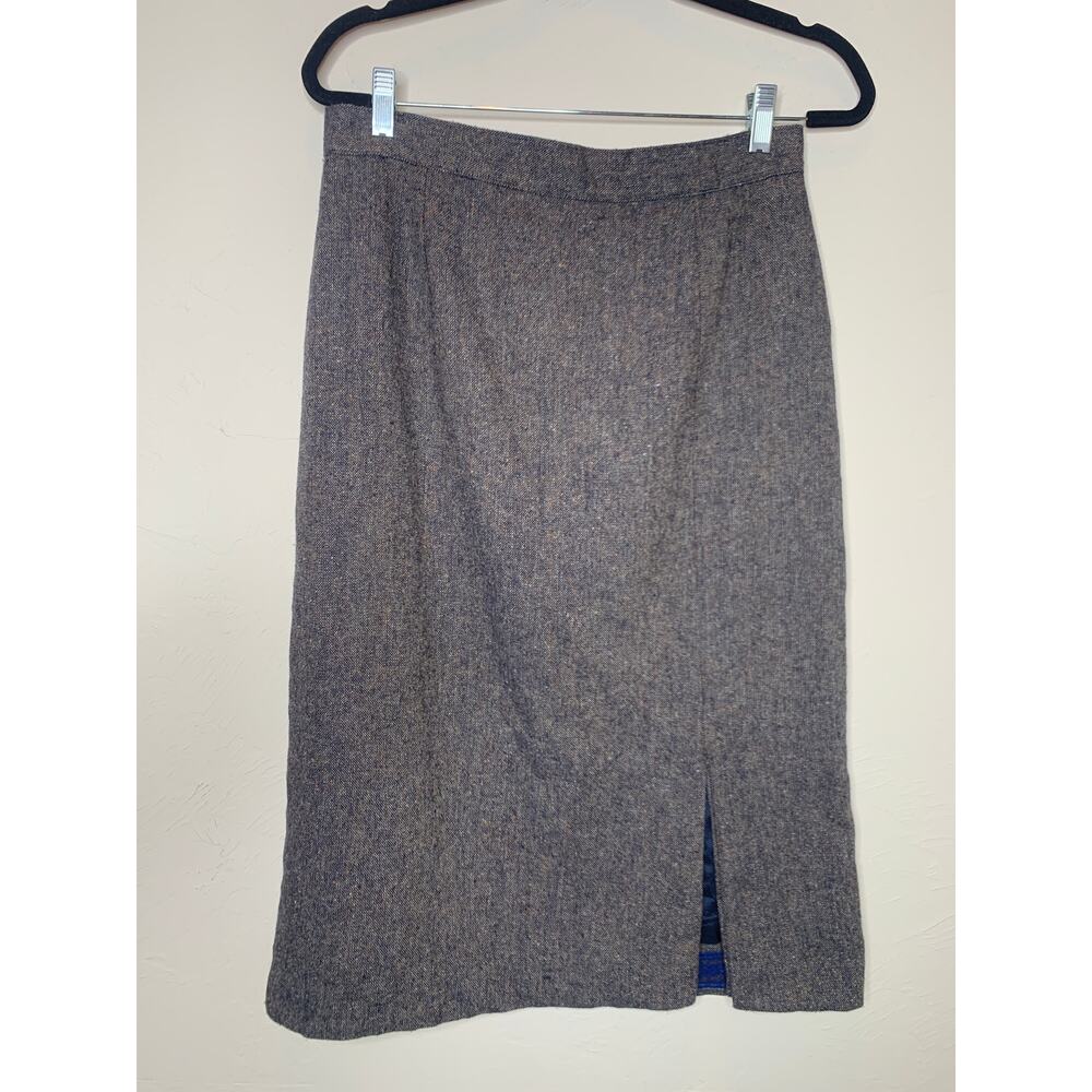 Vintage Handmade Wool Tweed Skirt 32" Waist Gray Blue